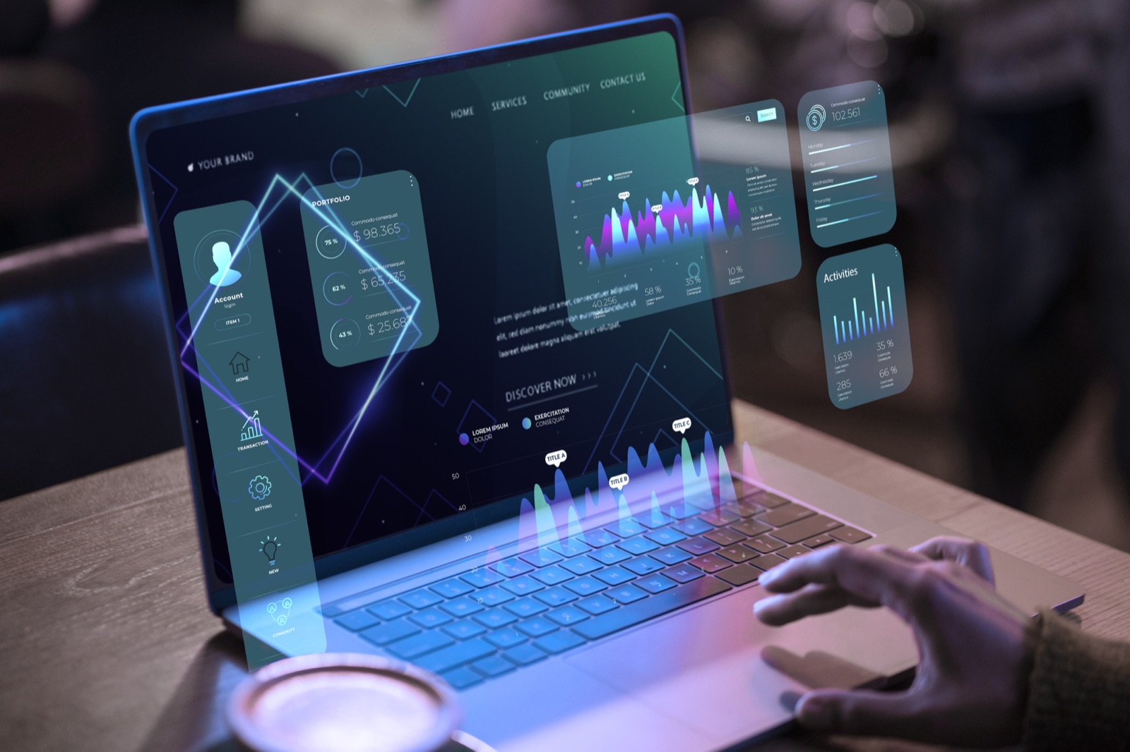 Laptop with overlaid analytics dashboards — illustration for the post 'How to show up in Claude in 2026'.